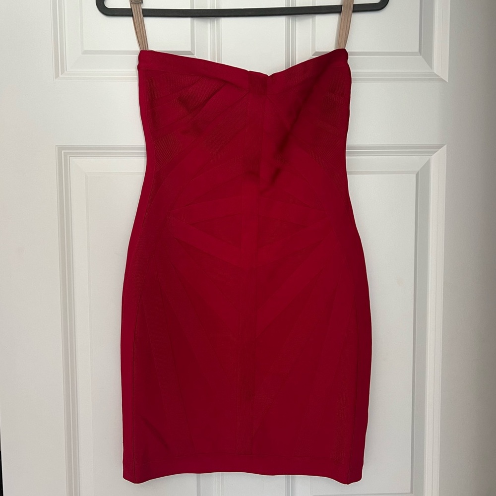 Herve Leger Strapless Red Bandage Dress